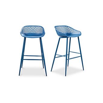 Durable Outdoor Bar Stool Set of 2, Blue, Easy Clean Indoor Outdoor Use