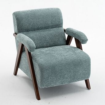 Mid Century Modern Accent Chair with Solid Wood Frame, Tufted Armchair for Living Room, Green