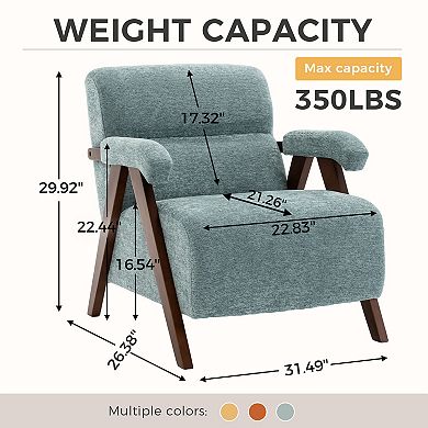 Mid Century Modern Accent Chair with Solid Wood Frame, Tufted Armchair for Living Room, Green