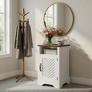 16" White & Rustic Oak Farmhouse Nightstand with Charging Station, USB Ports, AC Outlets and Storage