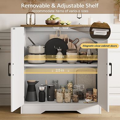 Sideboard Buffet Cabinet, Modern Farmhouse Kitchen Storage with Adjustable Shelf, White Wood Grain