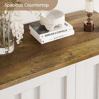 Sideboard Buffet Cabinet, Modern Farmhouse Kitchen Storage with Adjustable Shelf, White Wood Grain