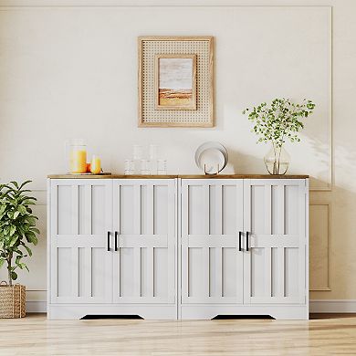 Sideboard Buffet Cabinet, Modern Farmhouse Kitchen Storage with Adjustable Shelf, White Wood Grain