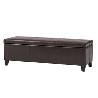 Upholstered PU Leather Storage Ottoman Bench with Solid Wood Legs, 50.87" L x 17.32" W x 16.34" H