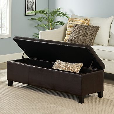 Upholstered PU Leather Storage Ottoman Bench with Solid Wood Legs, 50.87" L x 17.32" W x 16.34" H