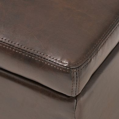Upholstered PU Leather Storage Ottoman Bench with Solid Wood Legs, 50.87" L x 17.32" W x 16.34" H