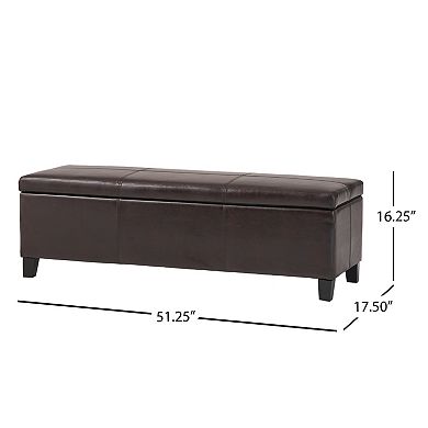 Upholstered PU Leather Storage Ottoman Bench with Solid Wood Legs, 50.87" L x 17.32" W x 16.34" H