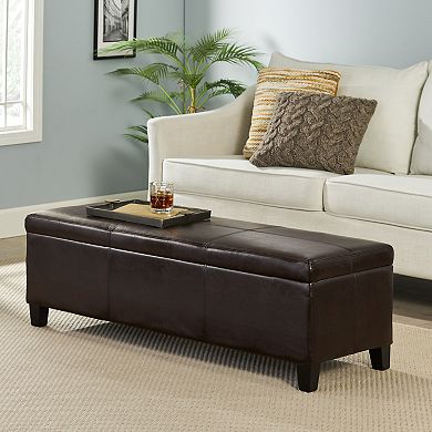 Upholstered PU Leather Storage Ottoman Bench with Solid Wood Legs, 50.87" L x 17.32" W x 16.34" H