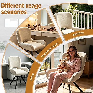 Set of 2 Modern Soft Cushioned Dinning Chairs with Ergonomic Backrest, Sturdy Metal Frame, Beige