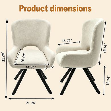 Set of 2 Modern Soft Cushioned Dinning Chairs with Ergonomic Backrest, Sturdy Metal Frame, Beige