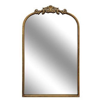 Vintage Arched Wall Mirror with Baroque Style Gold Metal Frame, 18.9" x 30.7"