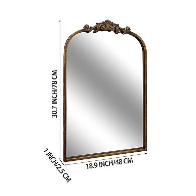 Vintage Arched Wall Mirror with Baroque Style Gold Metal Frame, 18.9" x 30.7"