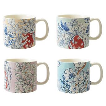 Hello Honey Floral Stoneware Mugs, Multicolor