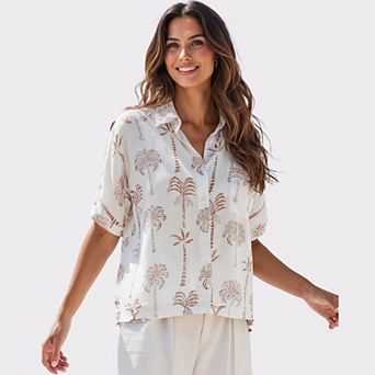 Lascana Women's Palm Print Button Down Blouse