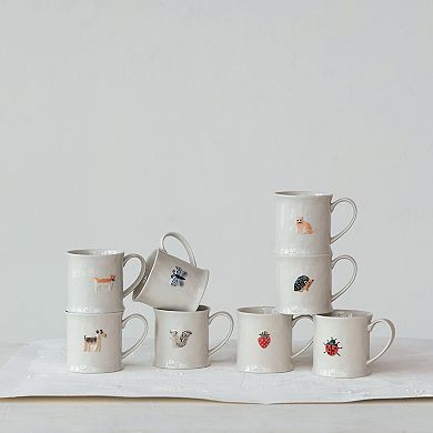 Hello Honey Eclectic Fauna Stoneware Mug, Multicolor, Set of 8