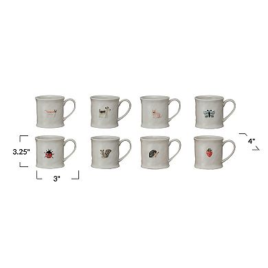 Hello Honey Eclectic Fauna Stoneware Mug, Multicolor, Set of 8