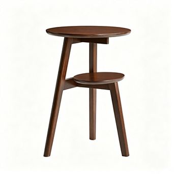 2 tier Solid Wood End Table with Storage Shelf for Living Room, Bedroom or Home Office, Walnut