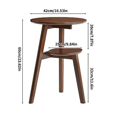 2-Tier Solid Wood End Table with Storage Shelf for Living Room, Bedroom or Home Office, Walnut