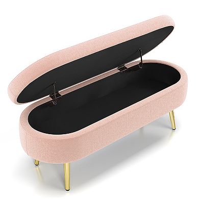 Flannel Ottoman Oval Storage Bench with Metal Legs, Pink