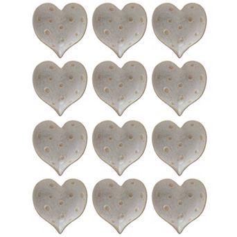 Hello Honey Stoneware Heart Shaped Dish with Dots, Cream Reactive Glaze, Set of 12