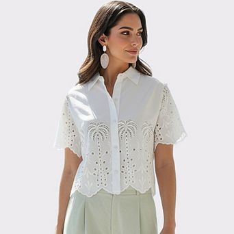 Lascana Women's Palm Eyelet Short Sleeve Blouse