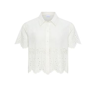Lascana Women's Palm Eyelet Short Sleeve Blouse