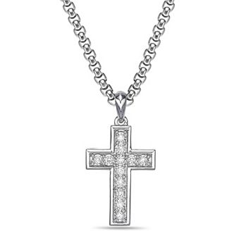 LYNX Men's Sterling Silver 1/3 Carat T.W. Lab-Grown Diamond Cross Pendant Necklace