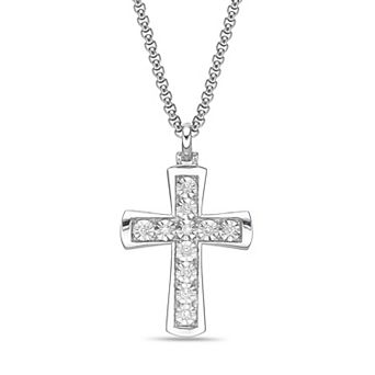 LYNX Men's Sterling Silver 1/2 Carat T.W. Lab-Grown Diamond Cross Pendant Necklace