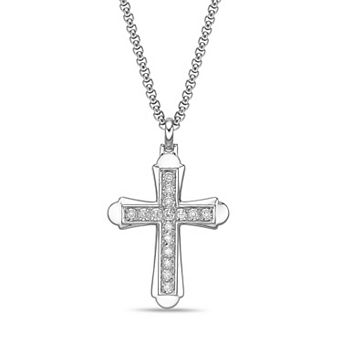 LYNX Men's Sterling Silver 1/2 Carat T.W. Lab-Grown Diamond Cross Pendant Necklace
