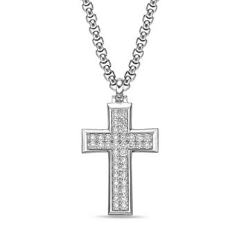 LYNX Men's Sterling Silver 1/2 Carat T.W. Lab-Grown Diamond Cross Pendant Necklace
