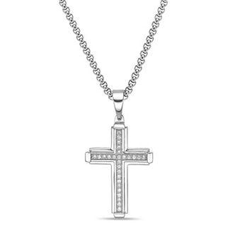 LYNX Men's Sterling Silver 1 Carat T.W. Lab-Grown Diamond Cross Pendant Necklace
