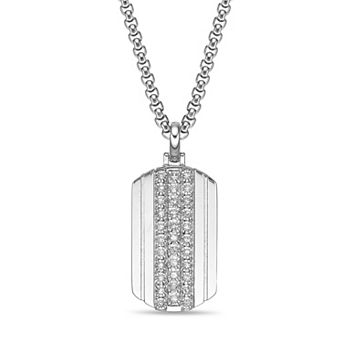LYNX Men's Sterling Silver 1/3 Carat T.W. Lab-Grown Diamond Dog Tag Pendant Necklace