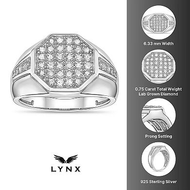 LYNX Men's Sterling Silver 3/4 Carat T.W. Lab-Grown Diamond Octagon Ring