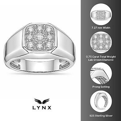 LYNX Men's Sterling Silver 3/4 Carat T.W. Lab-Grown Diamond Square Ring
