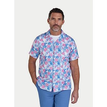 Raging Bull Mens Maldives Floral Linen Revere Collar Short-Sleeved Shirt