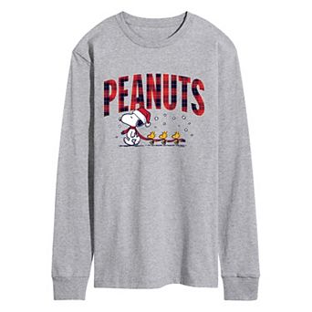Men's Peanuts Snoopy & Woodstock Christmas Plaid Long Sleeve Graphic T-Shirt