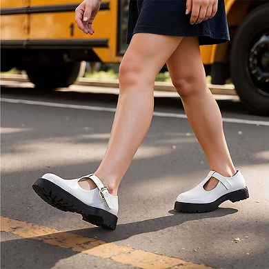 Girls Chunky Platform Loafers School Uniform Comfortable Flats