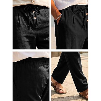 Men's Casual Lightweight Button Drawstring Waist Breathable Linen Pants