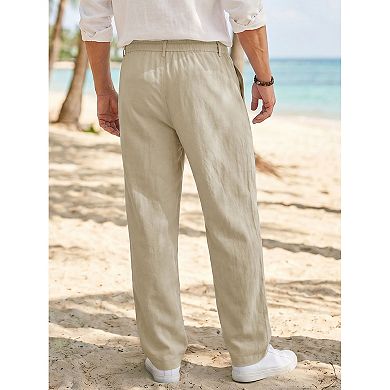 Men's Casual Lightweight Button Drawstring Waist Breathable Linen Pants