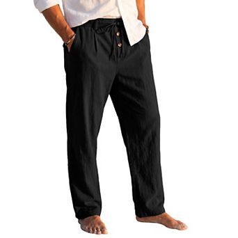 Men's Casual Lightweight Button Drawstring Waist Breathable Linen Pants