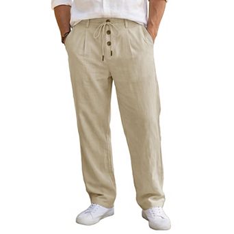 Men's Casual Lightweight Button Drawstring Waist Breathable Linen Pants