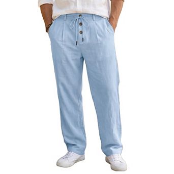 Men's Casual Lightweight Button Drawstring Waist Breathable Linen Pants