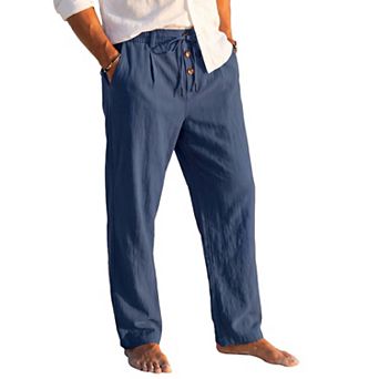 Men's Casual Lightweight Button Drawstring Waist Breathable Linen Pants