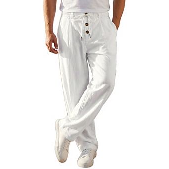 Men's Casual Lightweight Button Drawstring Waist Breathable Linen Pants