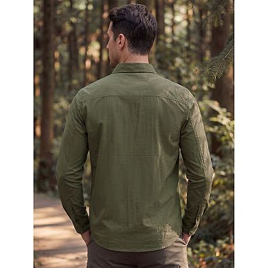 Men's Casual Button Down Long Sleeve Pockets Hiking Fishing Cargo Work Shirt