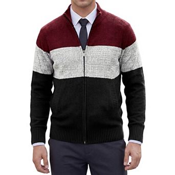 Men's Sweater Jackets Stand Collar Contrasting Colors Stripe Cable Knit Sweater Jacket