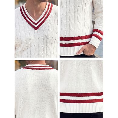 Men's Knit Sweater V Neck Cable Slim Fit Pullover Long Sleeve Fall Winter Casual Sweaters