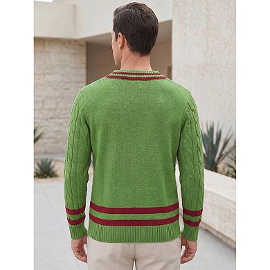Men's Knit Sweater V Neck Cable Slim Fit Pullover Long Sleeve Fall Winter Casual Sweaters
