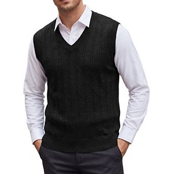 Men's Casual Pullover V-Neck Solid Cable Lightweight Knit Sweater Vest