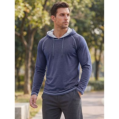 Men's Lightweight Gym Workout Active Long Sleeves Pullover Hooded T-Shirts